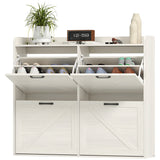Narrow Shoe Storage Cabinet with 4 Flip Drawers, Adjustable Shelves, 16 Pair Farmhouse Shoe Cabinet