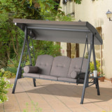3 Seater Porch Swing Heavy Duty Outdoor Swing Chair Outdoor Lounge Hammock Cushioned Seat W/ Tilt Canopy