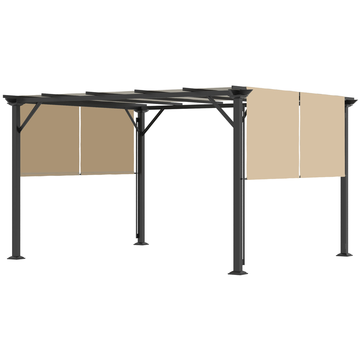 12' x 10' Outdoor Patio Gazebo Pergola with Retractable Canopy Roof, Steel Frame with Stakes
