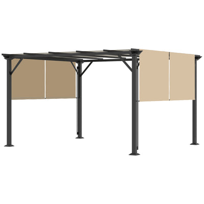 12' x 10' Outdoor Patio Gazebo Pergola with Retractable Canopy Roof, Steel Frame with Stakes