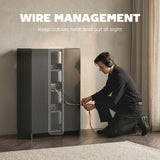 Meuble support AV 5 étages avec portes vitrées à ouverture tactile, armoire de rangement audio-vidéo avec étagères ajustables pour lecteurs DVD