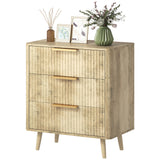 Fluted Chest of Drawers, Modern 3 Drawer Dresser with Pine Wood Legs