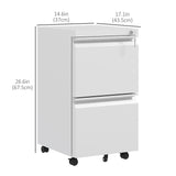 Mobile Vertical Filing Cabinet with Lock, 2-Drawer Steel File Cabinet with Adjustable Hanging Bar for Letter, A4 and Legal Size