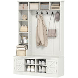 Hall Tree with Bench and Shoe Storage, 12 Shelves, 2 Cabinets, 5 Hooks
