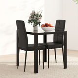 Ensemble de cuisine rectangulaire 3 pièces avec table en verre et chaises avec cadre en métal et rembourrage en similicuir pour salle à manger