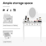 Wooden Vanity Table Set, Makeup Dressing Table with 360° Rotating, 5 Drawers and Padded Stool