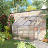 6' x 4' Aluminum Lean-to Greenhouse Polycarbonate Walk-in Garden Greenhouse with Adjustable Roof Vent