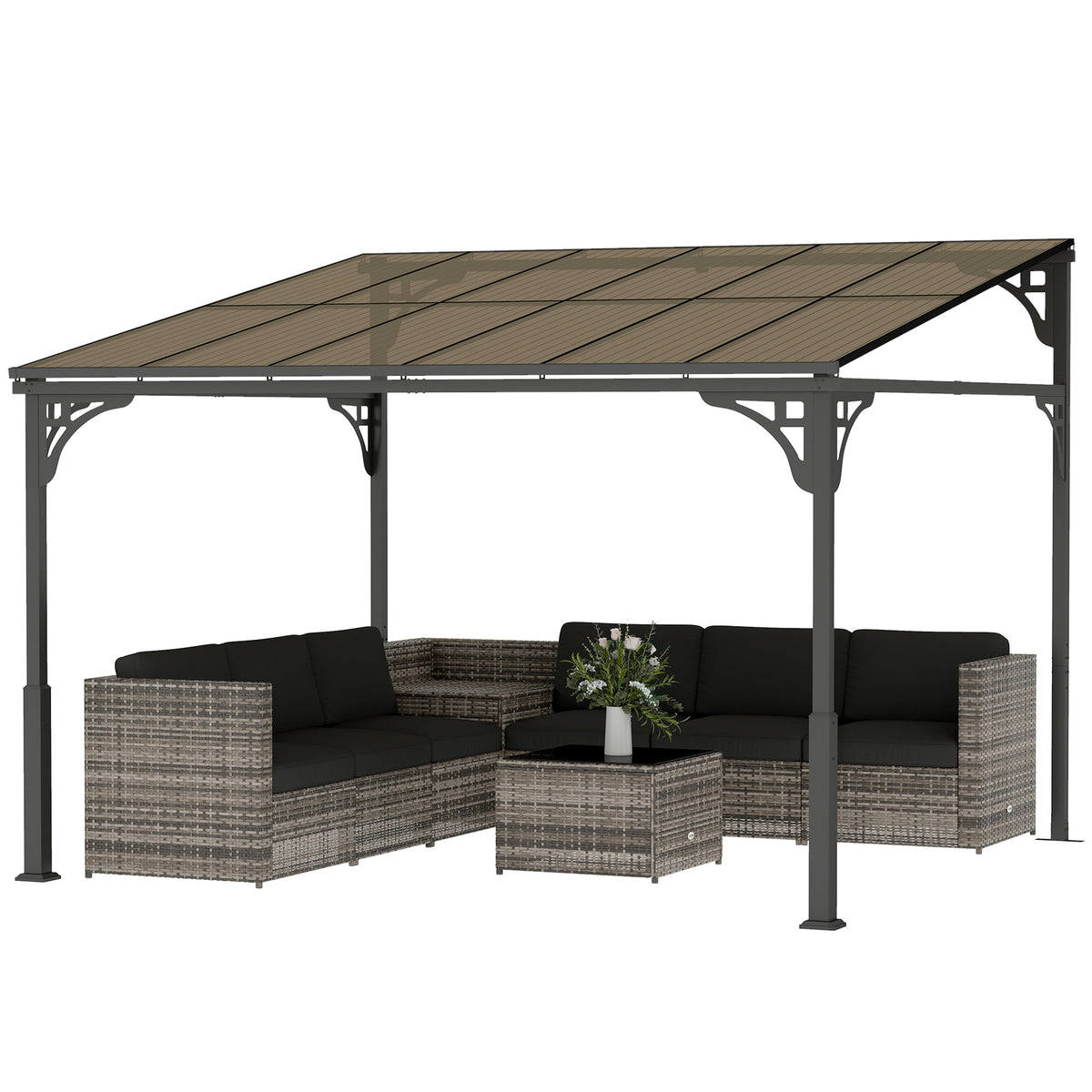 11' x 10' Outdoor Pergola, Wall Mounted Hardtop Lean-to Gazebo with Polycarbonate Roof and Metal-Aluminium Frame