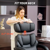 PU Leather Office Chair, Reclining Desk Chair with Footrest, Adjustable Headrest, Lumbar Support, Swivel Wheels