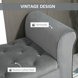 Button Tufted Storage Ottoman Bench, End of Bed Bench with Rolled Arms