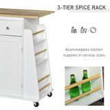 Rolling Kitchen Island Trolley Storage Cart with Rubber Wood Top, 3-Tier Spice Rack