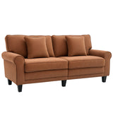 Modern 3 Seater Sofa, Corduroy Fabric 3 Seater Couch with Pine Wood Legs and Rolled Armrests for Living Room