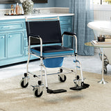 Rolling Shower Chair, Bedside Commode Wheelchair with Padded Seat, 300 lbs