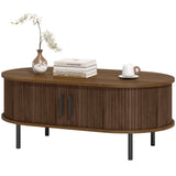 Coffee Table with Sliding Tambour Doors and Storage Center Table with Metal Legs, 39