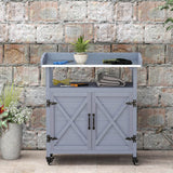 Établi de rempotage en bois extérieur avec armoire de rangement, roues en caoutchouc pour cour arrière