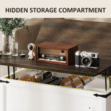 Lift Top Coffee Table with Charging Station, Square Farmhouse Center Table with Hidden Storage