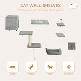 Ensemble de 7 tablettes murales pour chats, lit et balle
