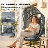 Chaise œuf en rotin, chaise longue extérieure en rotin 330 lb avec coussin épais, appuie-tête, cadre en acier