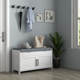 Entryway Bench with Cushion, Hidden Storage, Adjustable Shelves and Shutter Doors, 35.4