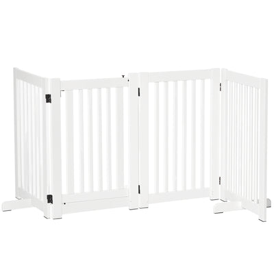 Free Standing Wooden Pet Gate Indoor Dog Barrier Foldable Step Over Doorway Fence Safety Gate with Open Door