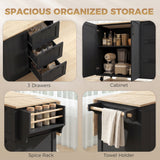 Kitchen Island with Drop Leaf, Rolling Kitchen Cart with Power Outlet, Cabinet, 3 Drawers, Towel Bar