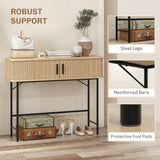 Mid-Century Entryway Table, Narrow Console Table with Storage Compartments for Behind Couch