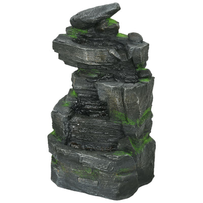 Garden Water Fountain with LED Lights and Pump, 4 Tier Cascading Water Fountain for Outdoor
