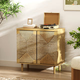 Handwoven Rope Accent Cabinet Boho Sideboard Buffet Cabinet with Push to Open Doors Adjustable Shelf Pine Wood Legs