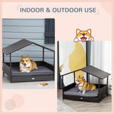Rattan Dog House with Canopy, Wicker Dog Bed with Water-Resistant Cushion, for Small and Medium Breeds