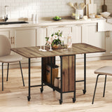 Table de salle à manger pliante, table de cuisine extensible pour petits espaces avec étagère de rangement et 6 roulettes