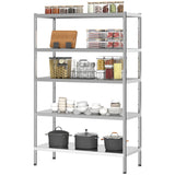 Bakers Rack, 5-Tier Stainless Steel Kitchen Storage Shelf with Adjustable Heights for Spices