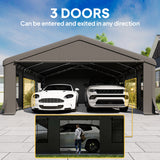 20' x 20' Heavy Duty Carport, Portable Garage Car Canopy Tent Shelter with 3 Roll-up Doors, 4 Windows