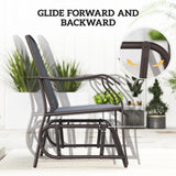 3 Piece Patio Glider Set Outdoor Gliders with Breathable Mesh Seat, Glass Top Table for Garden