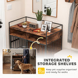 Dog Crate Furniture with Rotating Feeding Station Dog Kennel End Table Storage Shelves