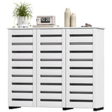 Narrow Shoe Cabinet with Slatted Doors, Adjustable Shelves for 20 Pairs of Shoes