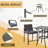 Ensemble de bar de patio 3 pièces, ensemble de bistro de jardin en osier, mobilier extérieur, table en rotin PE et tabourets avec coussin de siège