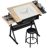 Table à dessin réglable, bureau d'art, poste de travail avec tabouret et tiroirs de rangement pour la peinture