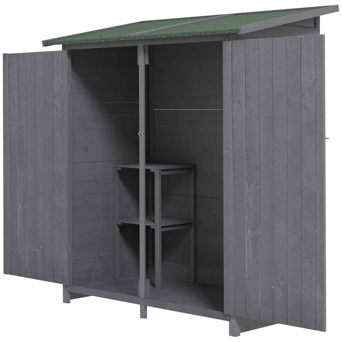 Garden Storage Shed Asphalt Roof Wooden Timber Double Door Utility Storage House with Shelf