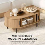 Coffee Table with Sliding Tambour Doors and Storage Center Table with Metal Legs, 39