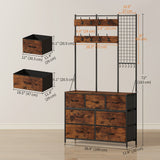 4-In-1 Coat Rack with 7 Drawer Fabric Dresser, Hall Tree with 14 Hooks for Hallway
