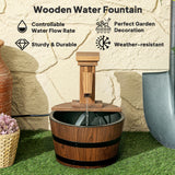 Outdoor Waterfall Fountain, Garden Wood Barrel