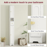 Tall Bathroom Cabinet, Modern Slim Bathroom Storage with Arched Doors, Drawer and Open Shelf