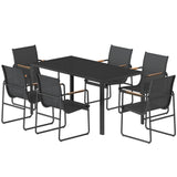7 Pieces Outdoor Dining Set for 6, Glass Patio Table and Chairs with Decorative Armrests, All Weather Mesh