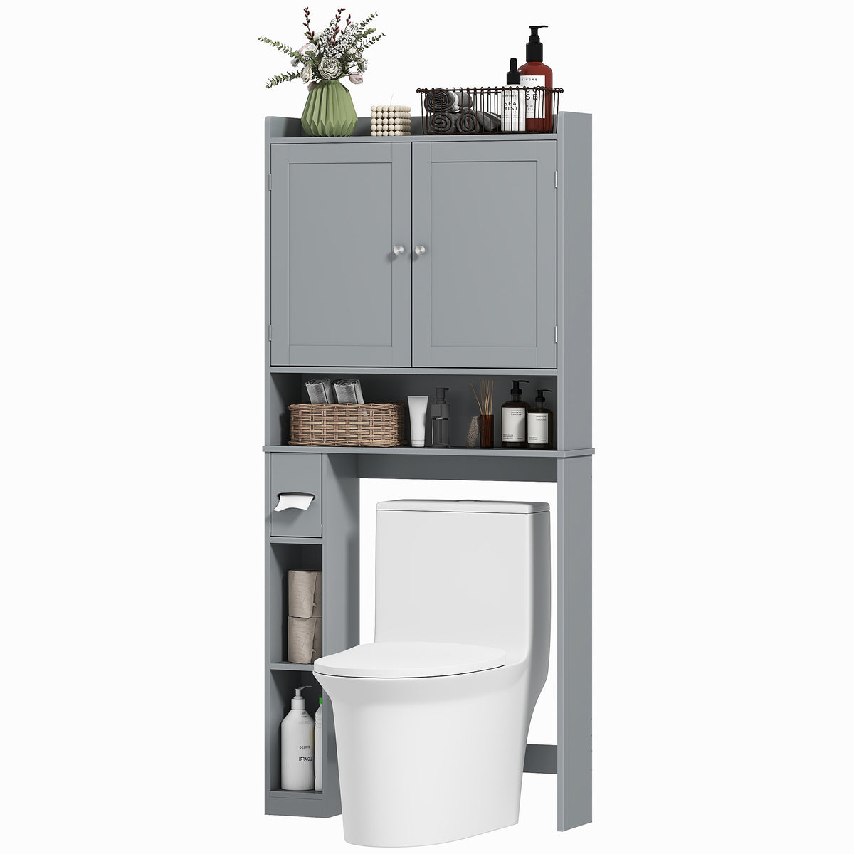 Armoire de rangement moderne au-dessus de la toilette avec 2 portes
