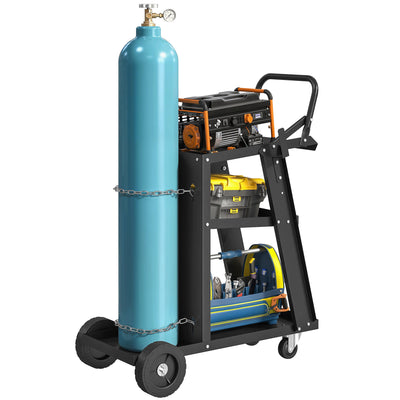 Welding Utility Cart 3-Tier Heavy Duty Rolling Tool Cart with Gas Cylinder Holder