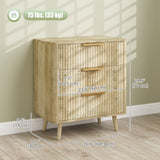 Fluted Chest of Drawers, Modern 3 Drawer Dresser with Pine Wood Legs