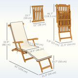 Folding Patio Lounge Chair with Padded Cushion, Acacia Wood Patio Lounger Recliner with Footrest for Garden