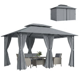 13'L x 10'W x 8.7'H Patio Gazebo Outdoor 2-Tiers Garden Canopy Yard Sunshade Shelter with Curtains
