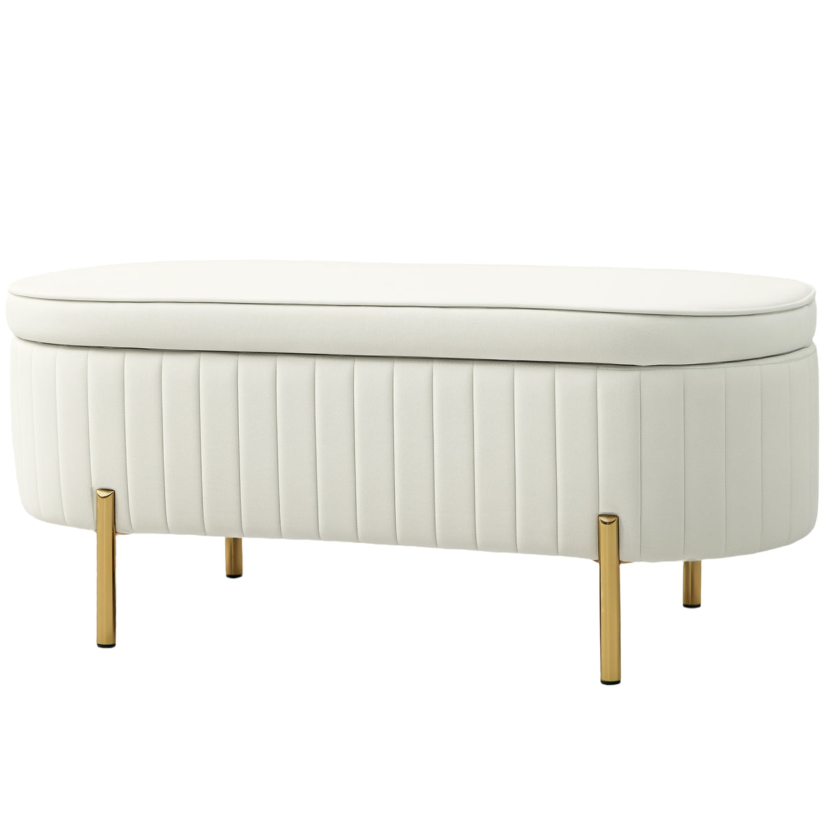 Upholstered Bedroom Bench, Channel Tufted Ottoman Bench with Thick Padding and Metal Legs