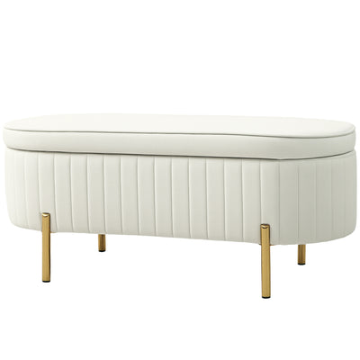 Upholstered Bedroom Bench, Channel Tufted Ottoman Bench with Thick Padding and Metal Legs